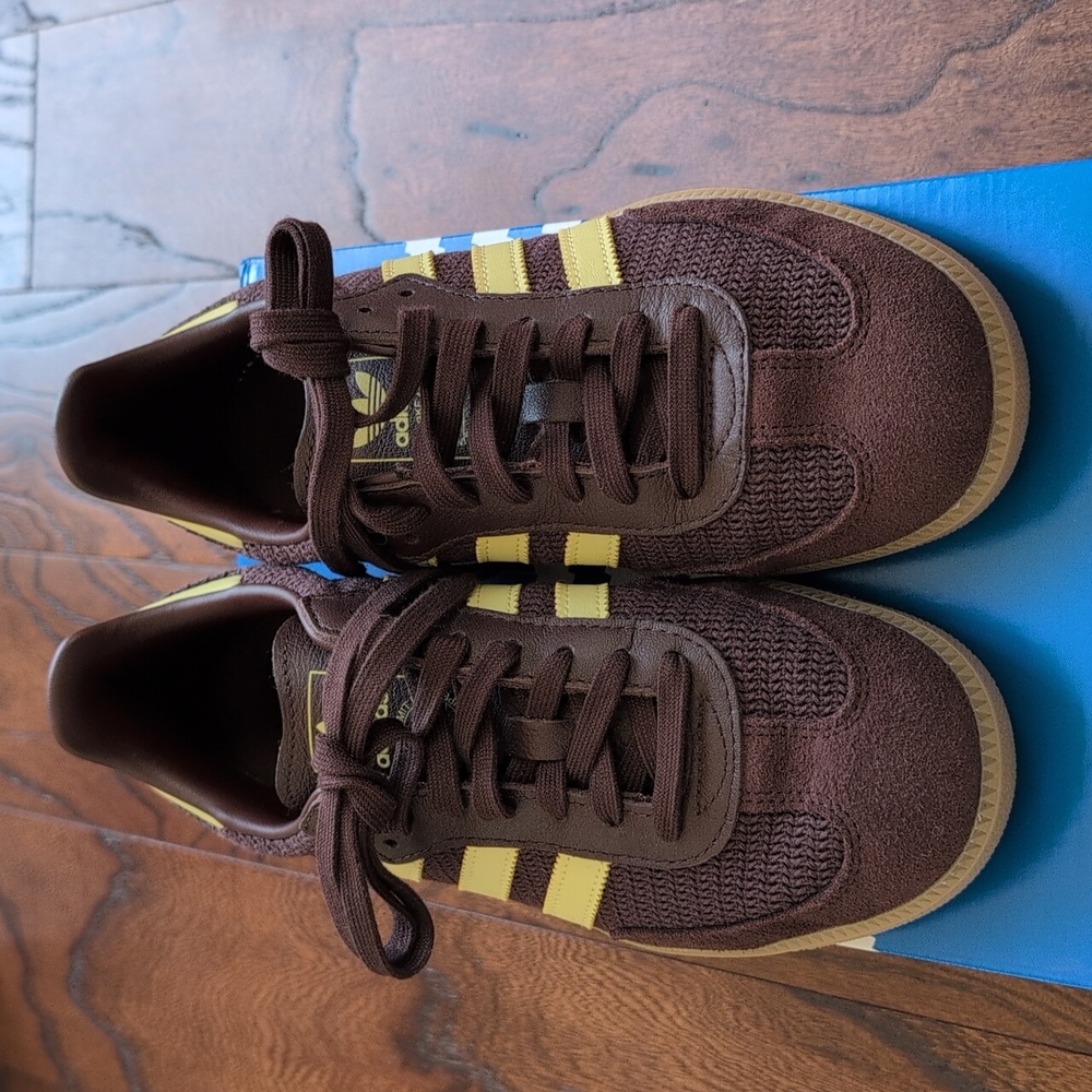 Adidas Women's Samba OG Shoes In Crocheted Shadow Brown & Powder Yellow - Picture 3 of 5